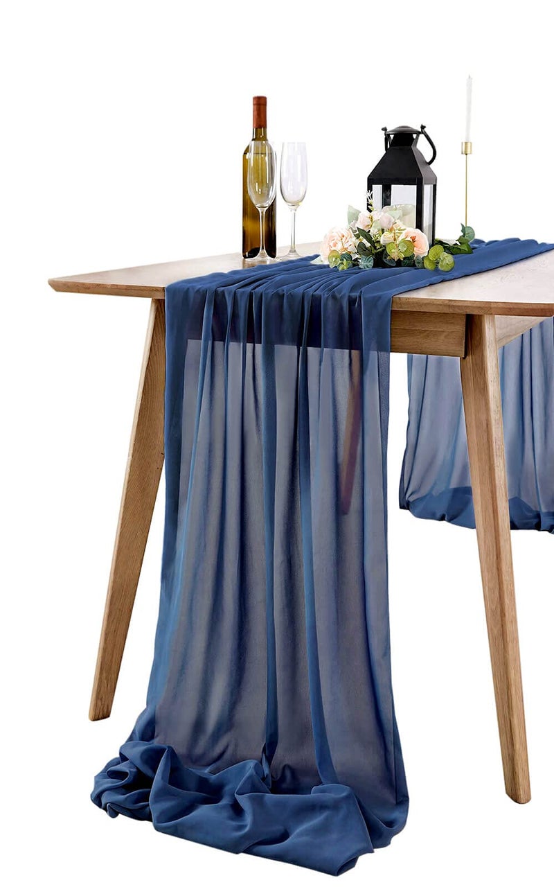 B.Cool B-COOL Blue Table Runners Chiffon Table Runner 27x120 inch Wedding Table Runner Soft Farbic for Wedding Holiday Thanksgiving Day Christmas Decoration Navy Blue - Image 1